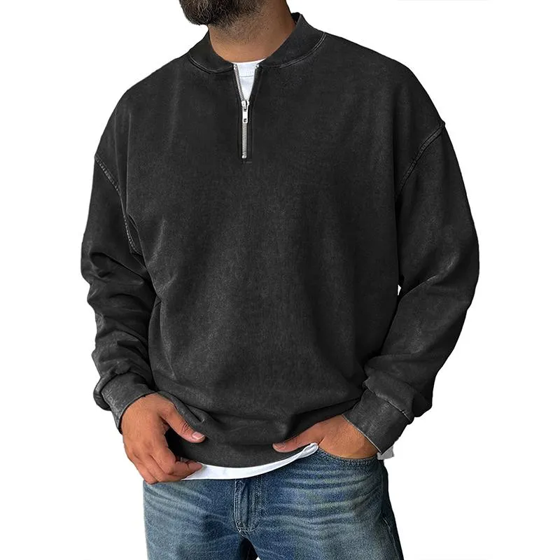 Men's Solid Color Loose Zipper Collar Long Sleeve Casual Sweatshirt 66642659Z sold by Manly product image thumbnail 3
