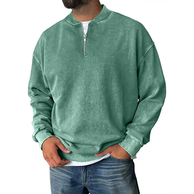 Men's Solid Color Loose Zipper Collar Long Sleeve Casual Sweatshirt 66642659Z sold by Manly product image thumbnail 5