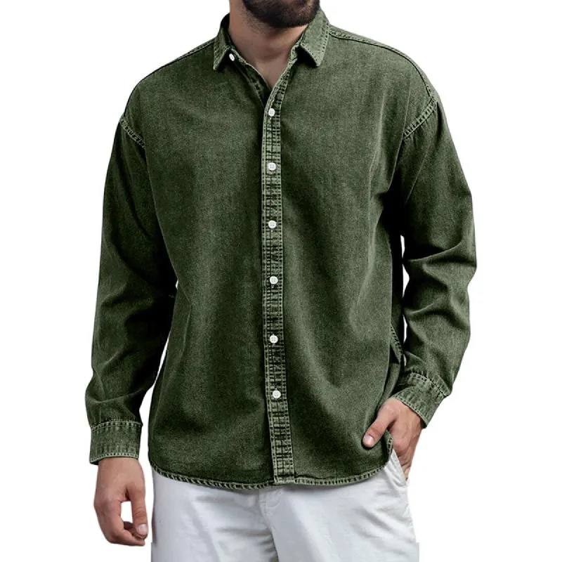 Men's Solid Color Lapel Long Sleeve Casual Shirt 17378535Z sold by Manly