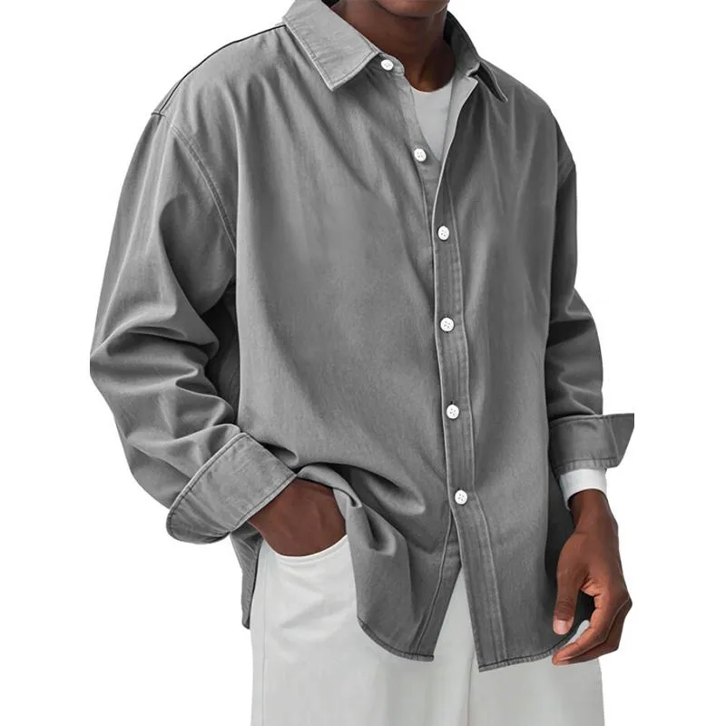 Men's Solid Color Lapel Long Sleeve Casual Shirt 20644646Z sold by Manly