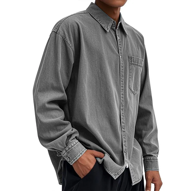 Men's Solid Color Lapel Long Sleeve Casual Shirt 19583105Z sold by Manly product image thumbnail 4