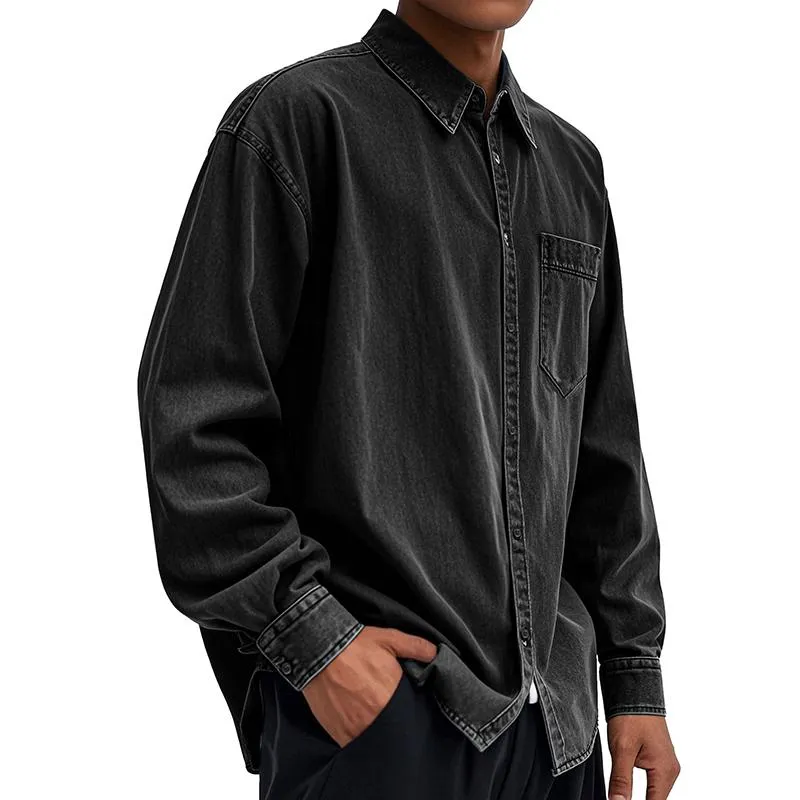 Men's Solid Color Lapel Long Sleeve Casual Shirt 19583105Z sold by Manly product image thumbnail 2