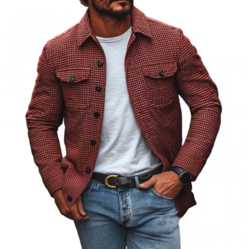 Men's Vintage Houndstooth Lapel Flap Pocket Shirt Jacket 51476107M sold by Manly