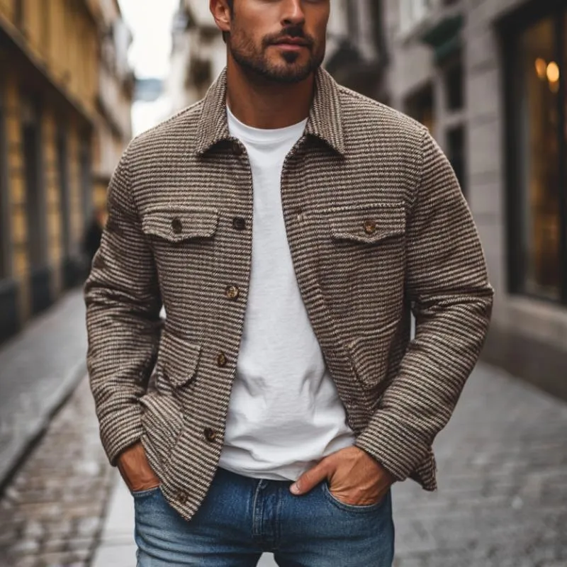 Men's Vintage Houndstooth Lapel Flap Pocket Shirt Jacket 31397097M sold by Manly product image thumbnail 3