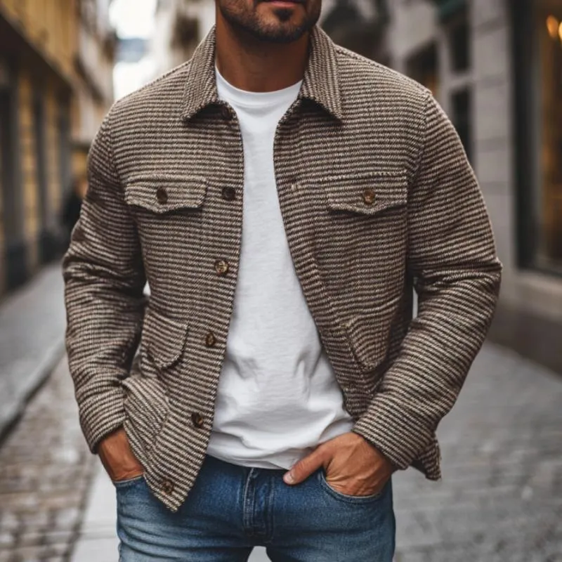 Men's Vintage Houndstooth Lapel Flap Pocket Shirt Jacket 31397097M sold by Manly product image thumbnail 2