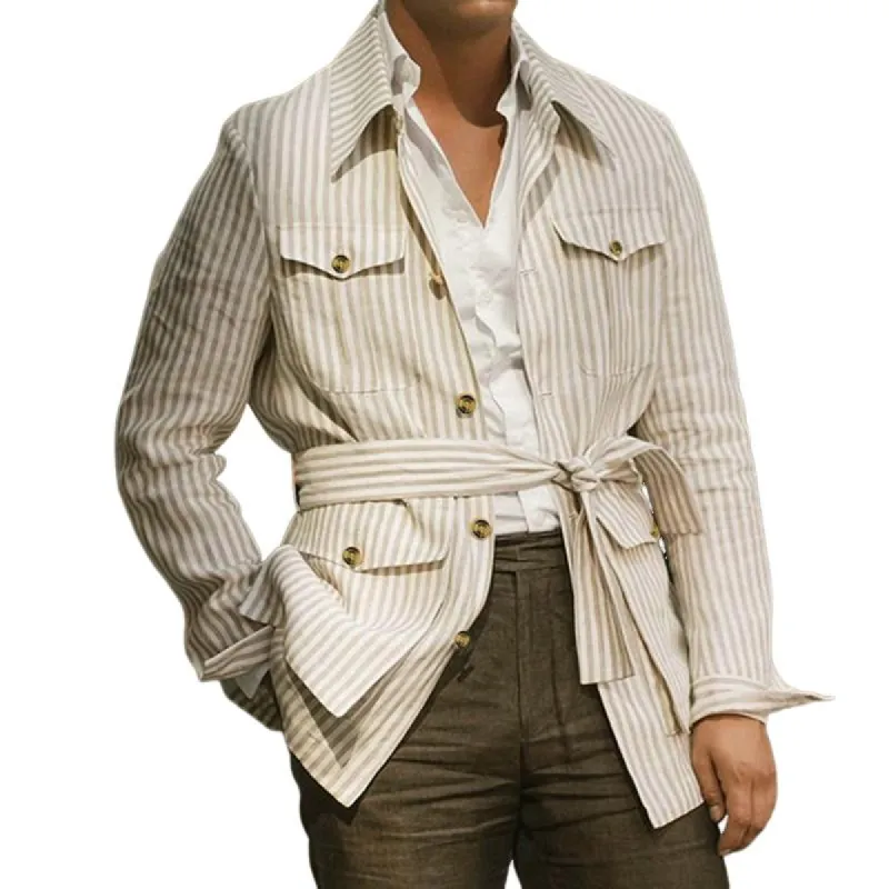 Men's Casual Striped Stripe Multi -pocket Jacket 61847013U sold by Manly