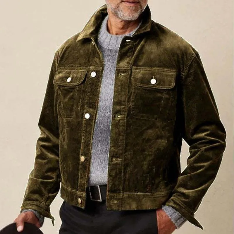 Men's Army Green Corduroy Button Jacket 83517365U sold by Manly product image thumbnail 2