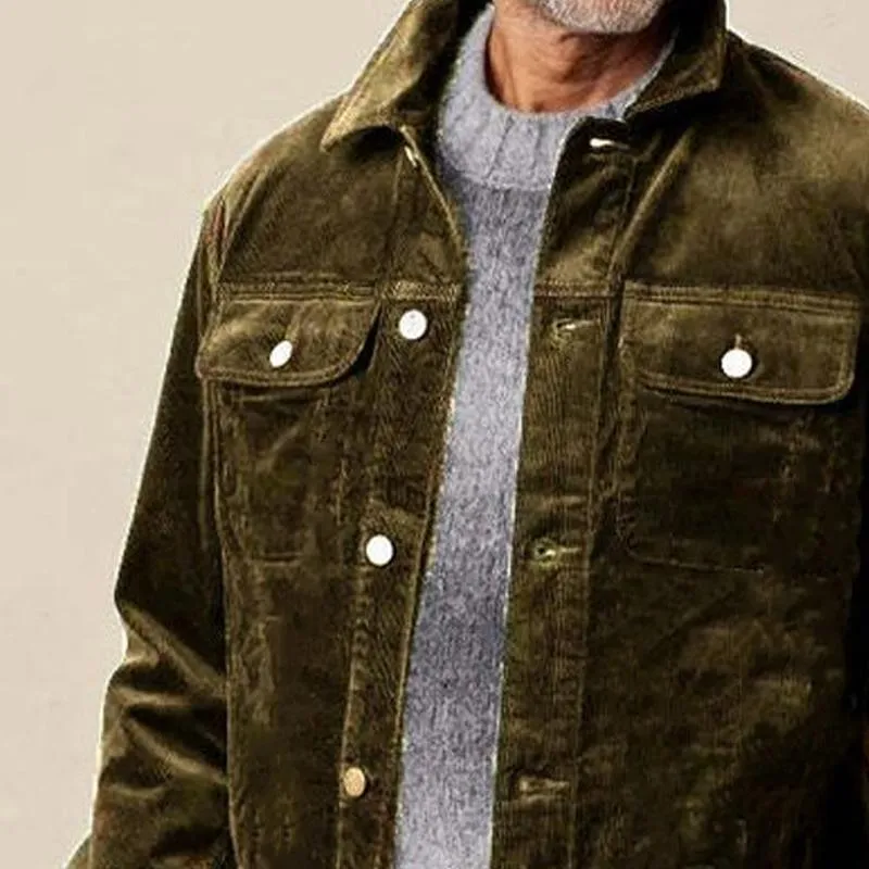 Men's Army Green Corduroy Button Jacket 83517365U sold by Manly product image thumbnail 3