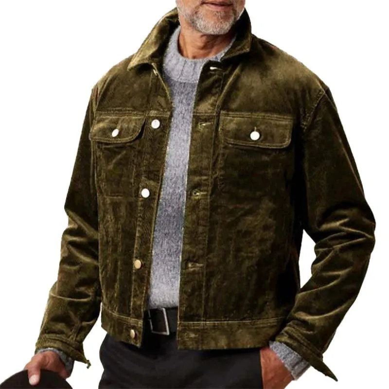 Men's Army Green Corduroy Button Jacket 83517365U sold by Manly