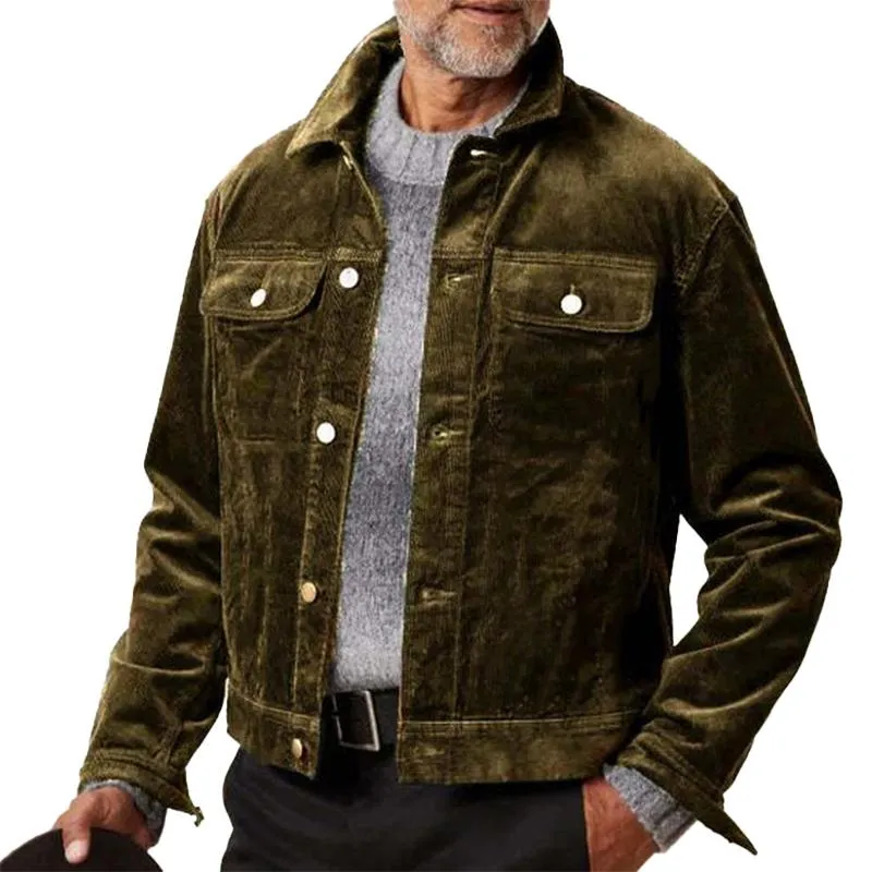 Men's Army Green Corduroy Button Jacket 83517365U sold by Manly
