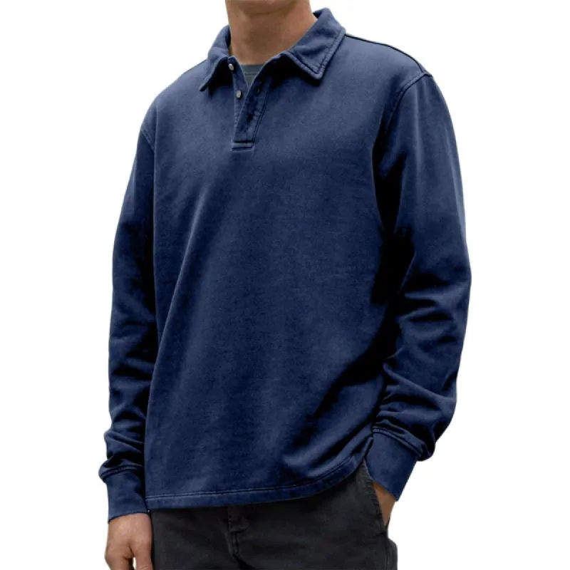 Men's Casual Solid Color Lapel Loose Long Sleeve Polo Shirt 90976111M sold by Manly