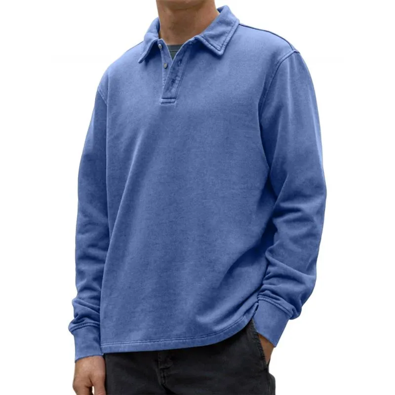 Men's Casual Solid Color Lapel Loose Long Sleeve Polo Shirt 90976111M sold by Manly product image thumbnail 2