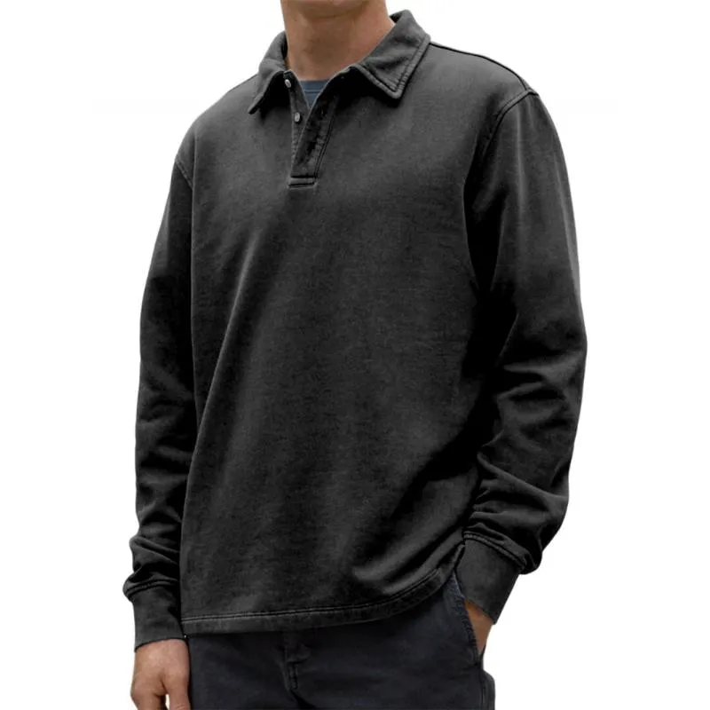 Men's Casual Solid Color Lapel Loose Long Sleeve Polo Shirt 90976111M sold by Manly product image thumbnail 3