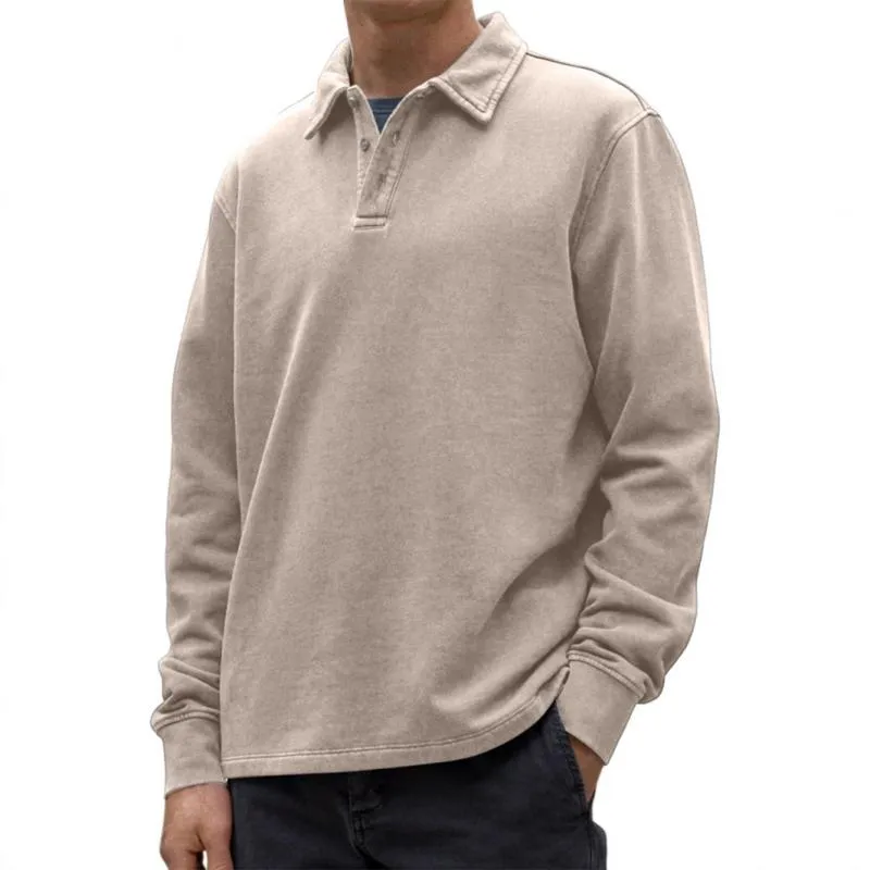 Men's Casual Solid Color Lapel Loose Long Sleeve Polo Shirt 90976111M sold by Manly product image thumbnail 5