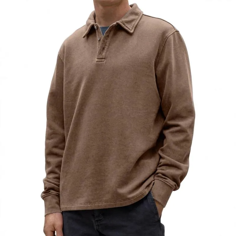 Men's Casual Solid Color Lapel Loose Long Sleeve Polo Shirt 90976111M sold by Manly product image thumbnail 4