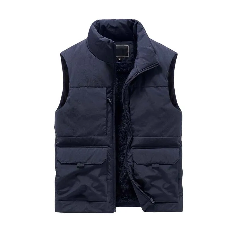Men's Casual Fleece Stand Collar Thick Workwear Multi-pocket Vest 87500241K sold by Manly product image thumbnail 2