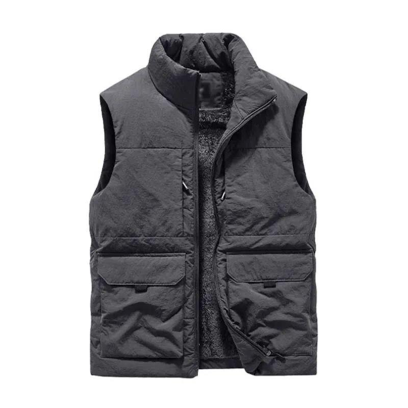 Men's Casual Fleece Stand Collar Thick Workwear Multi-pocket Vest 87500241K sold by Manly