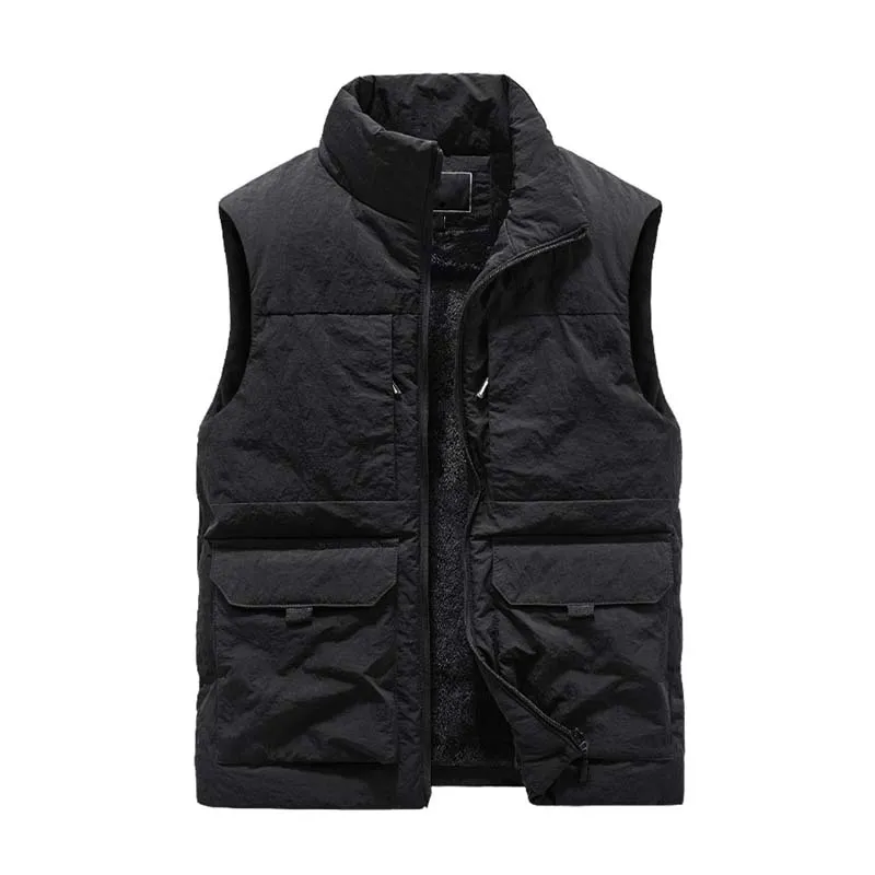 Men's Casual Fleece Stand Collar Thick Workwear Multi-pocket Vest 87500241K sold by Manly product image thumbnail 3