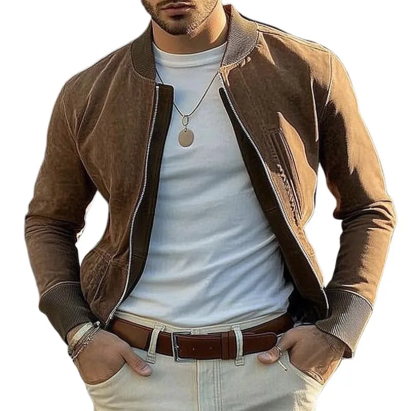 Men's Solid Suede Casual Baseball Jacket 72036090X sold by Manly