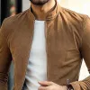 Men's Solid Suede Stand Collar Zip-Up Jacket 55369231X sold by Manly