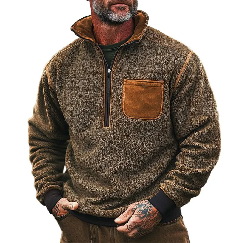 Men's Polar Fleece Stitching Stand Collar Sweatshirt 44080064X sold by Manly