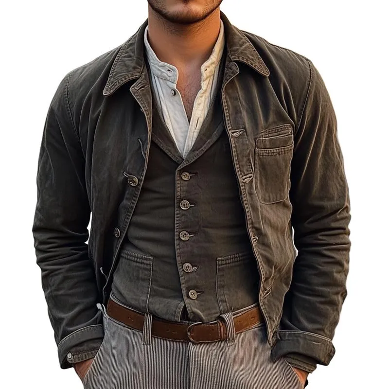 Men's Vintage Lapel Single Breasted Denim Jacket 53488551X sold by Manly