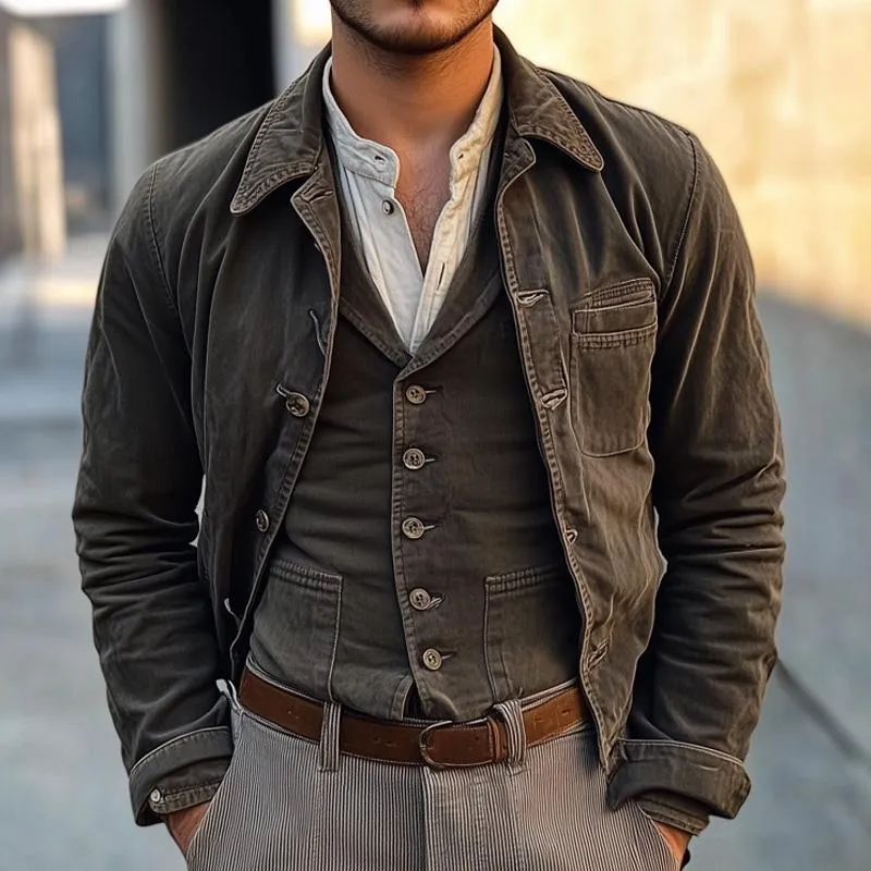 Men's Vintage Lapel Single Breasted Denim Jacket 53488551X sold by Manly product image thumbnail 3