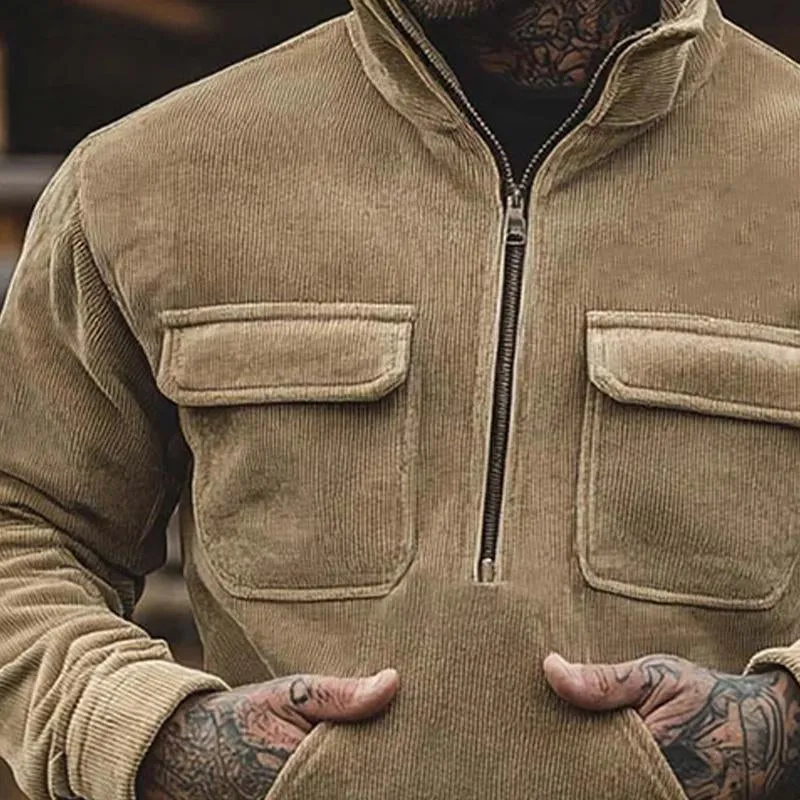 Men's Corduroy Stand Collar Solid Color Sweatshirt 43150283X sold by Manly product image thumbnail 2