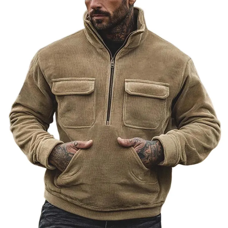 Men's Corduroy Stand Collar Solid Color Sweatshirt 43150283X sold by Manly