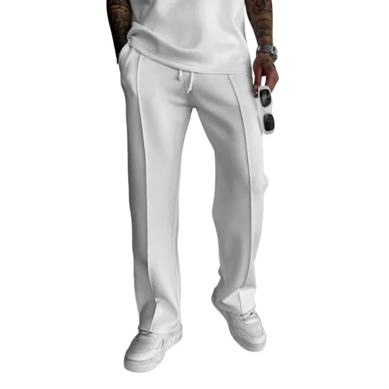 Men's Solid Color Elastic Waist Straight Casual Pants 98511676Z sold by Manly