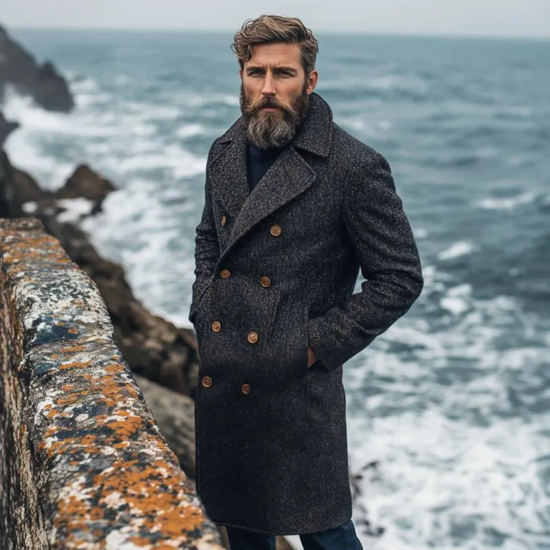 Men's Vintage Wool Blended Notch Lapel Double-breasted Knee-length Coat 90904325M sold by Manly product image thumbnail 3