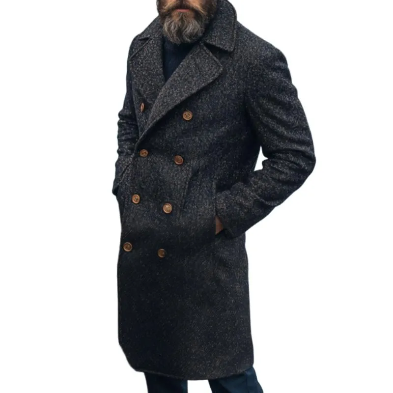 Men's Vintage Wool Blended Notch Lapel Double-breasted Knee-length Coat 90904325M sold by Manly