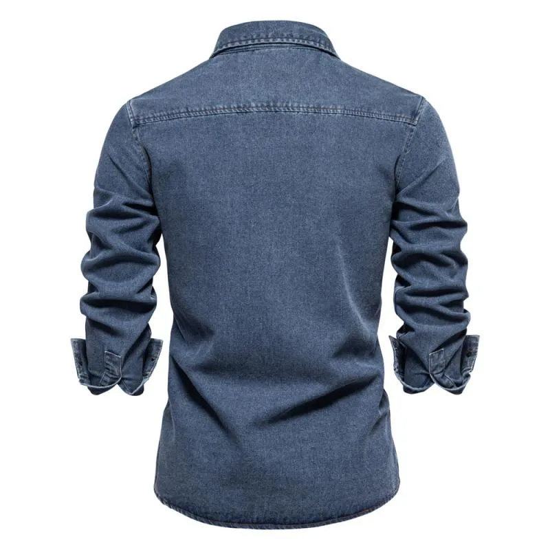 Men's Denim Lapel Chest Pocket Long Sleeve Cargo Shirt 80094373Z sold by Manly product image thumbnail 4