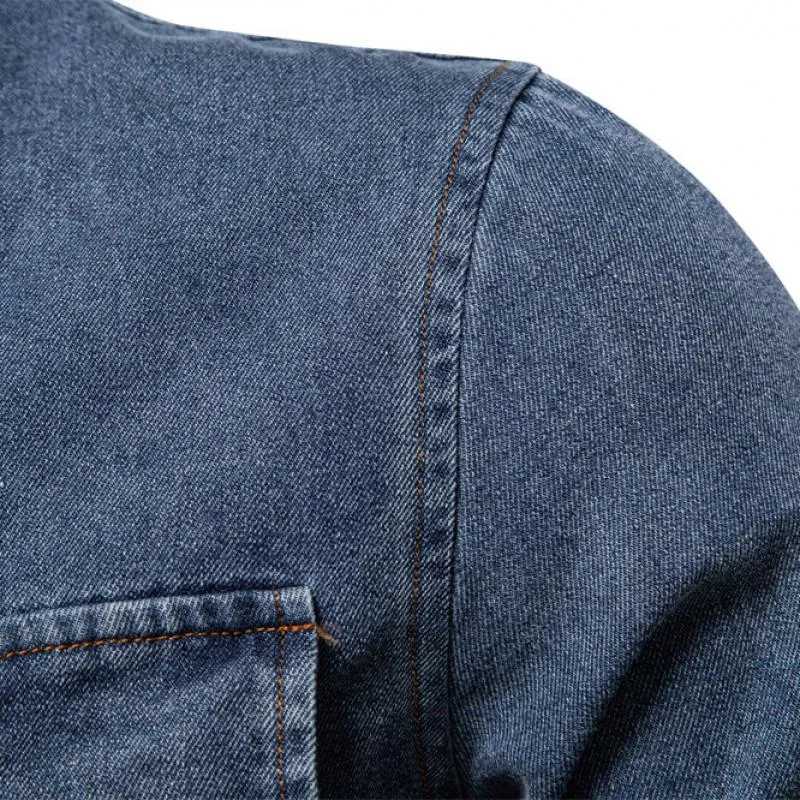 Men's Denim Lapel Chest Pocket Long Sleeve Cargo Shirt 80094373Z sold by Manly product image thumbnail 5