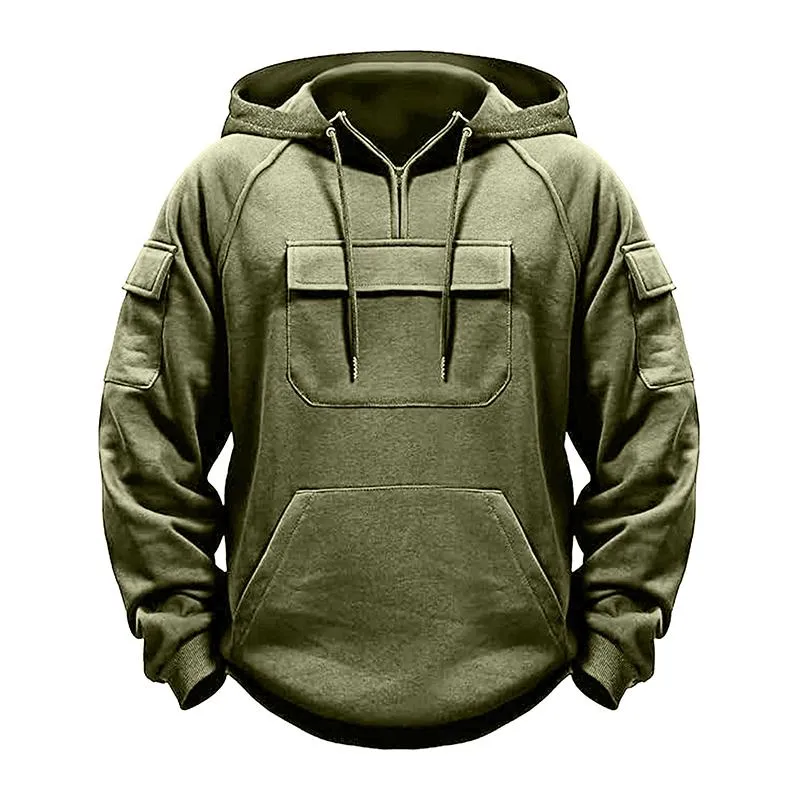 Men's Solid Color Loose Multi-pocket Outdoor Casual Hoodie 06419596Z sold by Manly