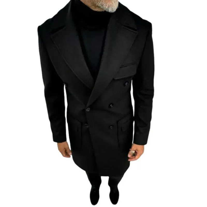 Men's Fashion Solid Color Lapel Double Breasted Mid-length Coat 35479637Z sold by Manly