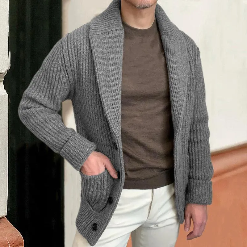Men's Solid Color Knit Lapel Single Breasted Casual Cardigan 33649358Z sold by Manly product image thumbnail 5