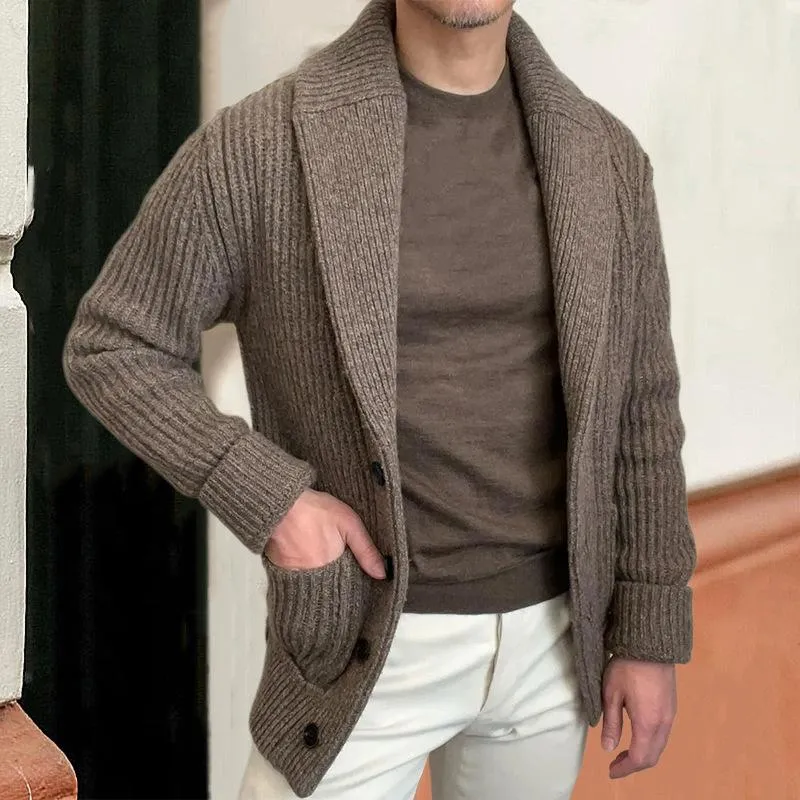 Men's Solid Color Knit Lapel Single Breasted Casual Cardigan 33649358Z sold by Manly product image thumbnail 4