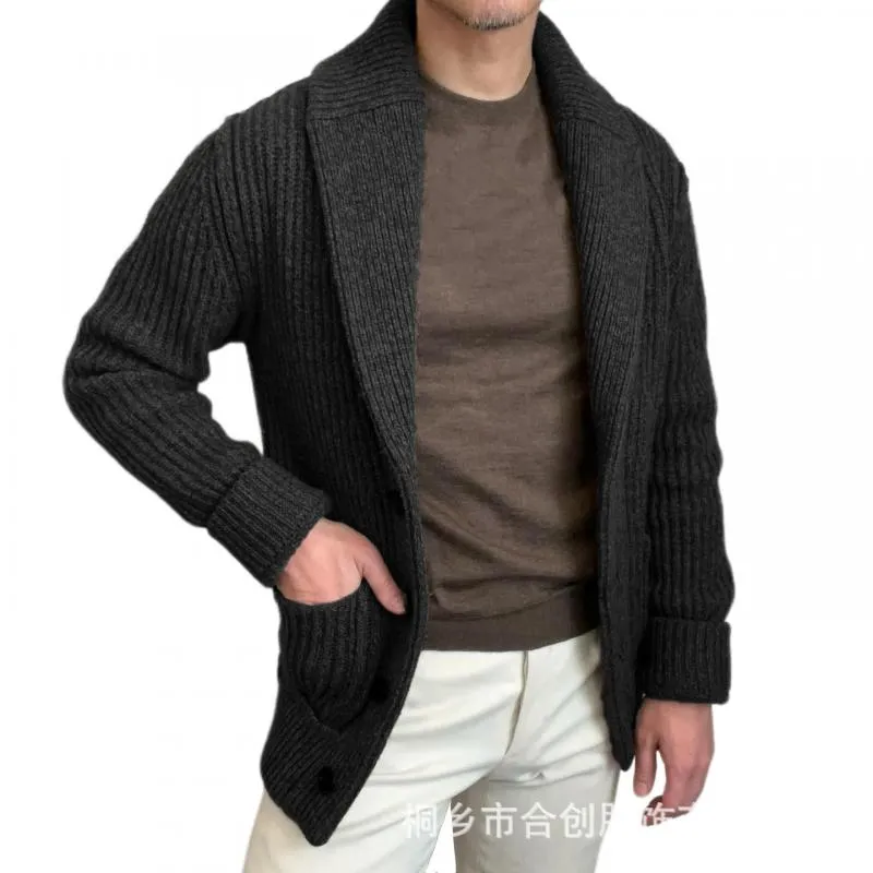 Men's Solid Color Knit Lapel Single Breasted Casual Cardigan 33649358Z sold by Manly product image thumbnail 3