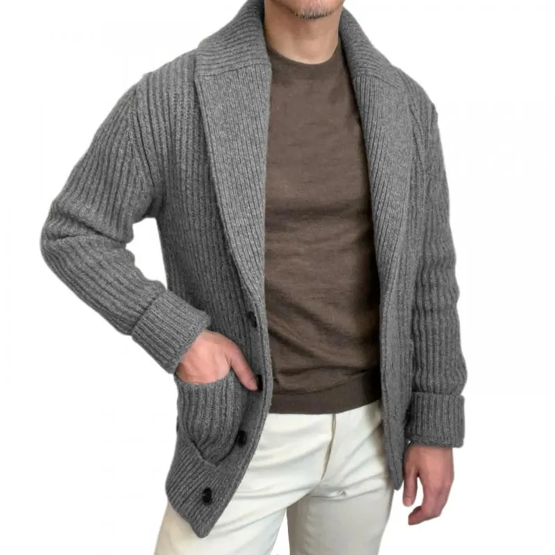 Men's Solid Color Knit Lapel Single Breasted Casual Cardigan 33649358Z sold by Manly product image thumbnail 2