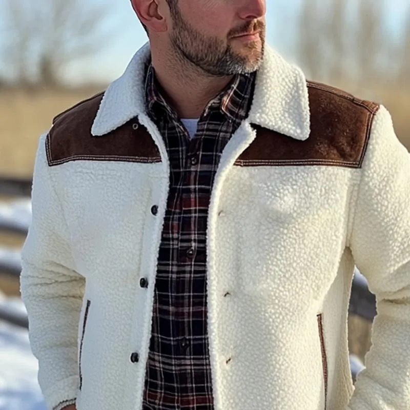 Men's Fashion Fleece Stitching Suede Shoulder Lapel Single Breasted Jacket 73339328Z sold by Manly product image thumbnail 3