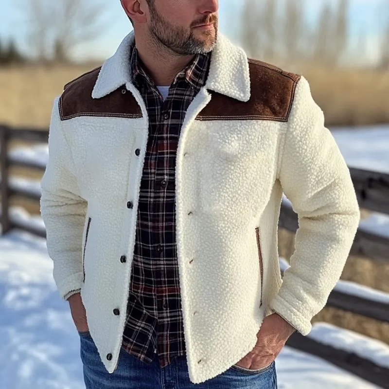 Men's Fashion Fleece Stitching Suede Shoulder Lapel Single Breasted Jacket 73339328Z sold by Manly product image thumbnail 2