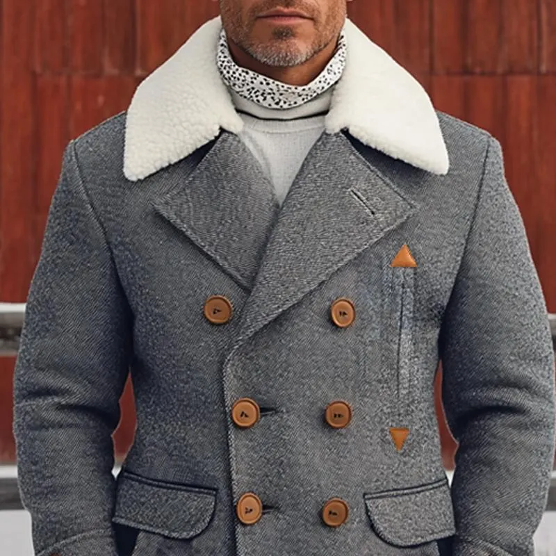 Men's Retro Fleece Lapel Double Breasted Casual Mid-length Coat 08428779Z sold by Manly product image thumbnail 3