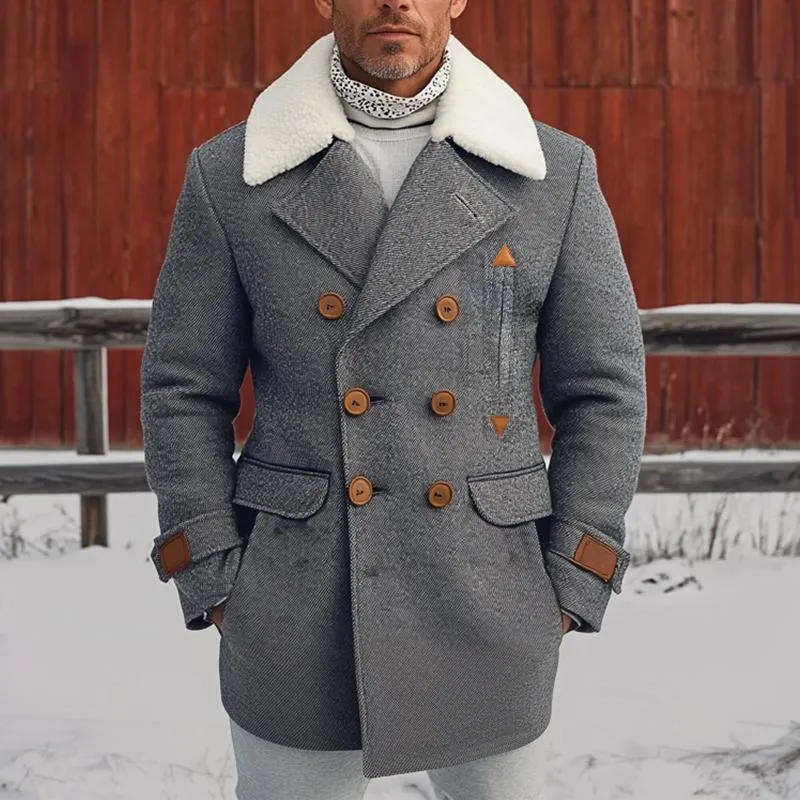 Men's Retro Fleece Lapel Double Breasted Casual Mid-length Coat 08428779Z sold by Manly product image thumbnail 2