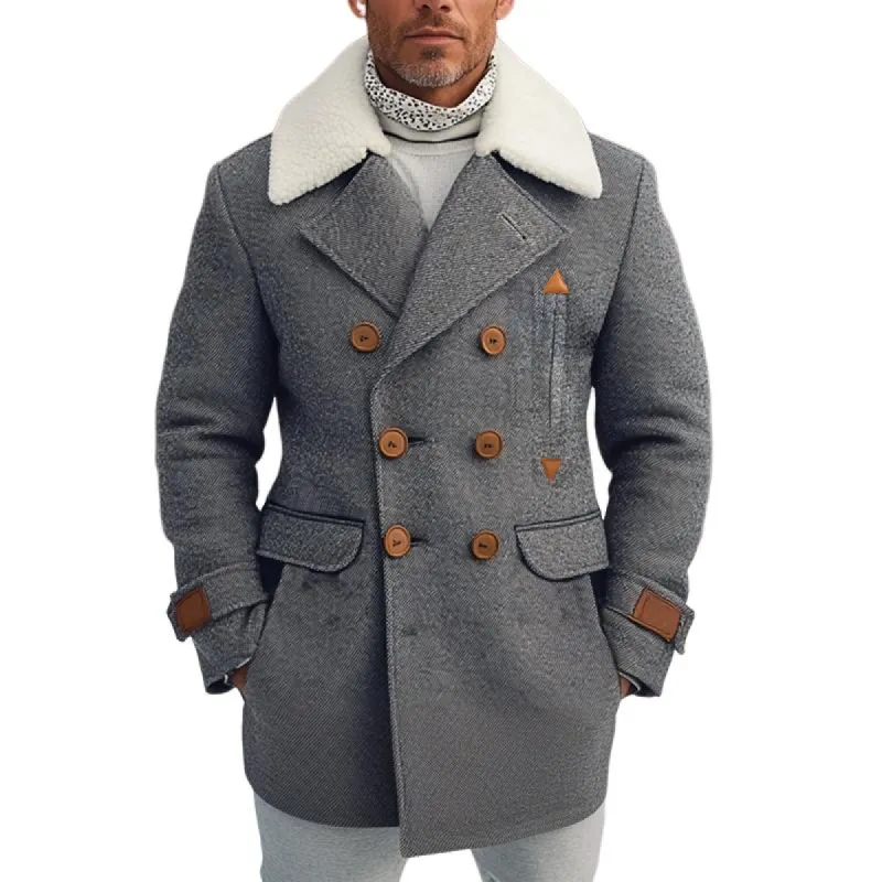 Men's Retro Fleece Lapel Double Breasted Casual Mid-length Coat 08428779Z sold by Manly