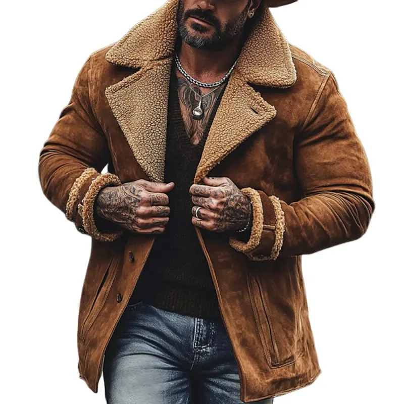 Men's Retro Fleece Lapel Suede Single Breasted Casual Jacket 82453967Z sold by Manly