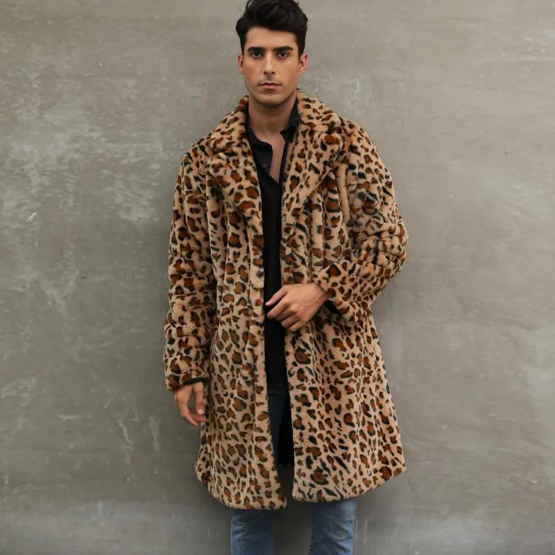 Men's Classic Casual Leopard Plush Faux Fur Suit Collar Mid-Length Coat 66169813K sold by Manly product image thumbnail 2