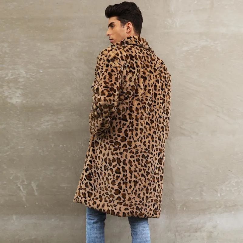 Men's Classic Casual Leopard Plush Faux Fur Suit Collar Mid-Length Coat 66169813K sold by Manly product image thumbnail 4