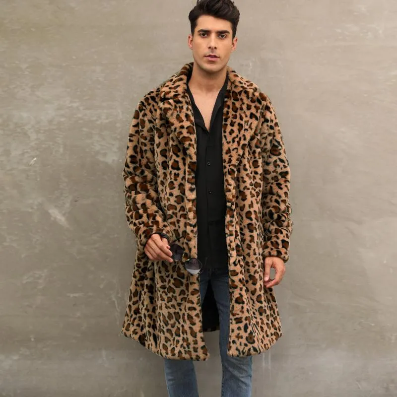 Men's Classic Casual Leopard Plush Faux Fur Suit Collar Mid-Length Coat 66169813K sold by Manly product image thumbnail 3
