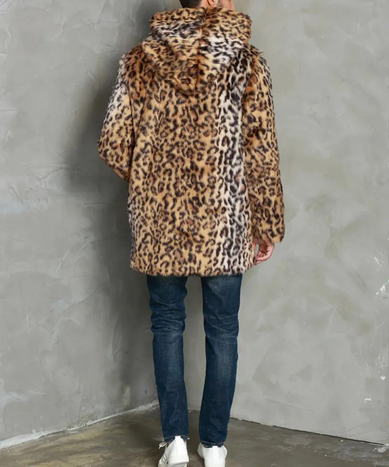 Men's Classic Casual Leopard Print Hooded Plush Faux Fur Coat 90965761K sold by Manly product image thumbnail 4